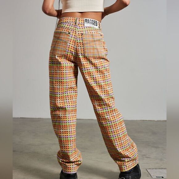 The Ragged Priest Oblivion Rainbow Plaid High Rise Straight Dad Jeans Size 24 - Picture 5 of 16